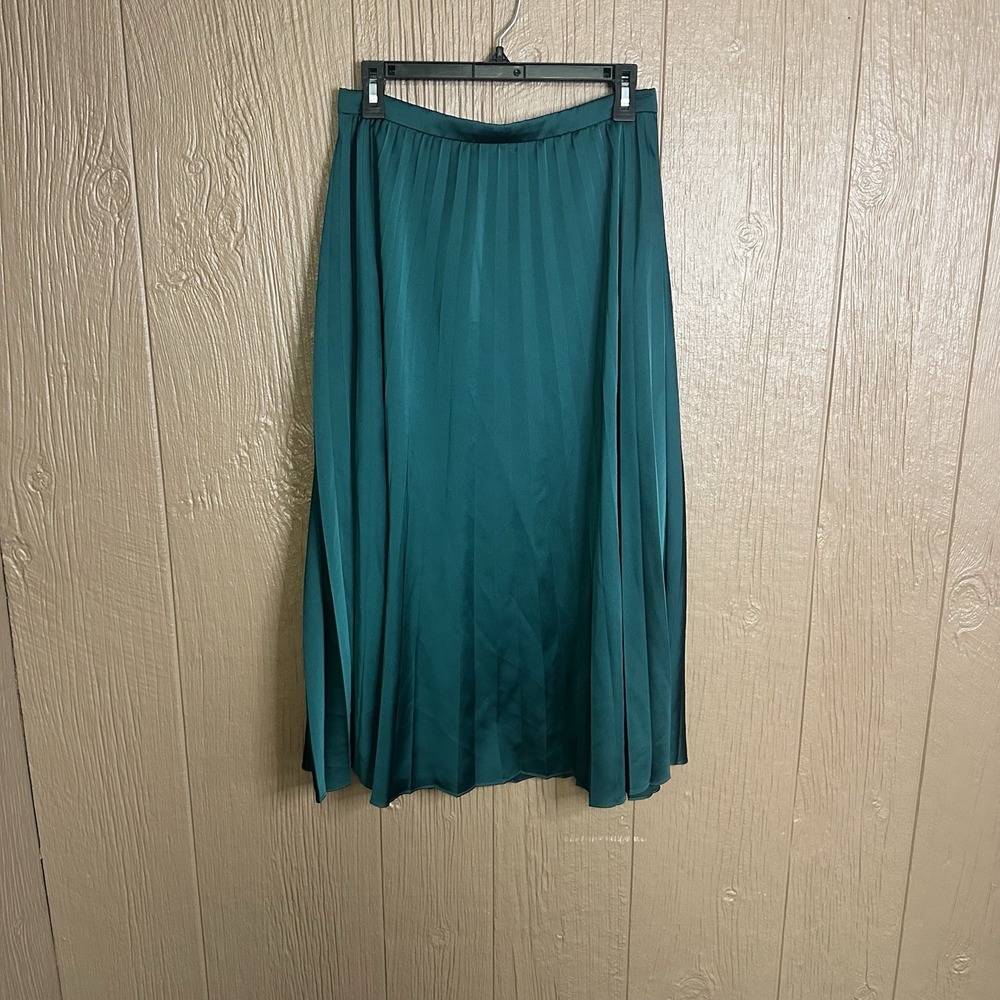 J. Crew Pleated Midi Skirt 4‎ Classic Preppy Office Lined Dark Green Zip Classy